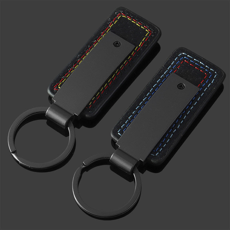 Motorsport Signature Keychain – BMW M or Mercedes-AMG Carbon Leather with Tri-Colour Stitching