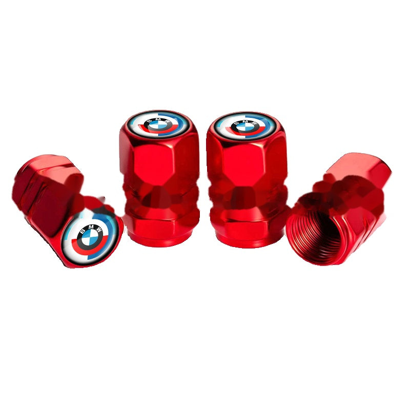 BMW target roundel red tire valve caps, set of four