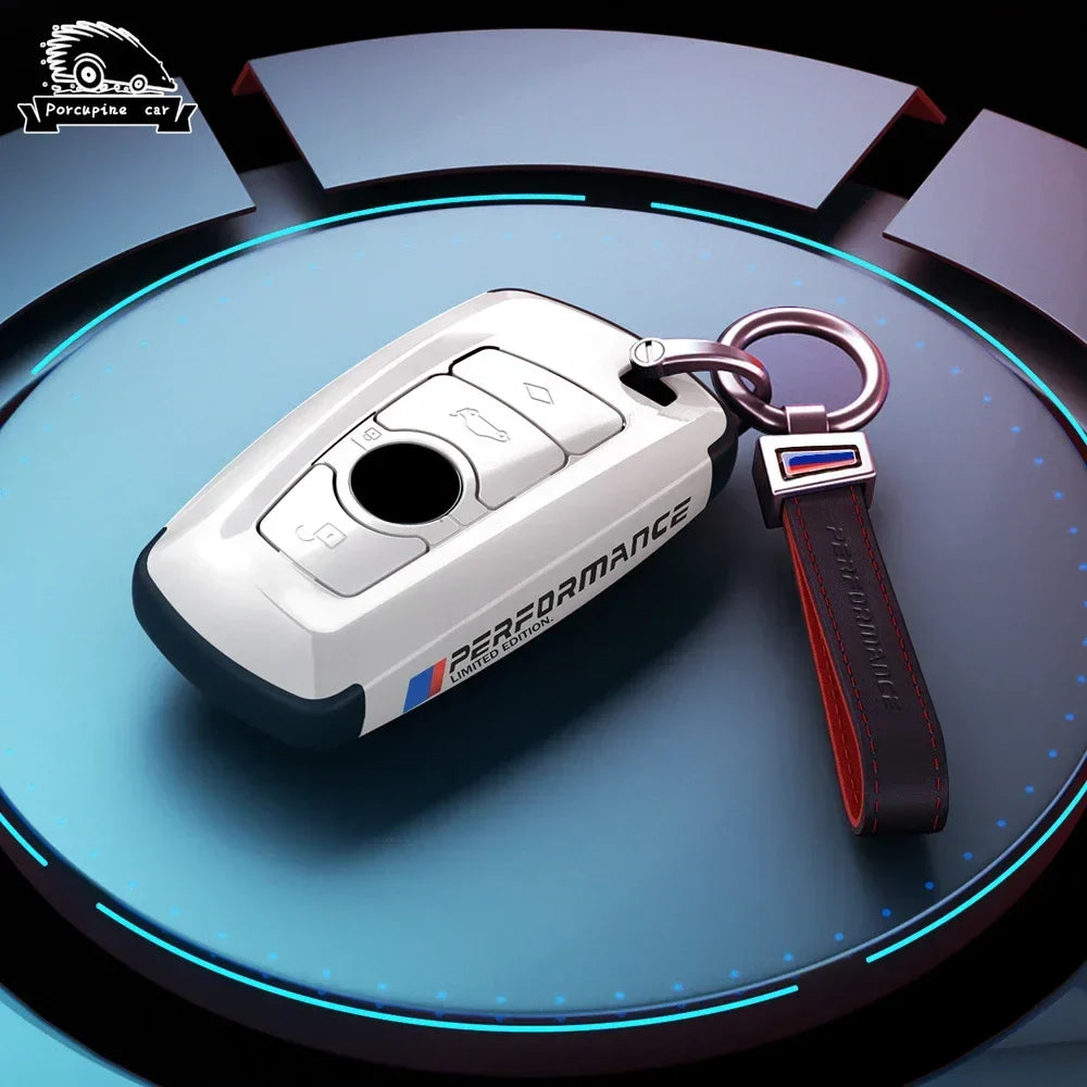 BMW white key case studio shot with keychain