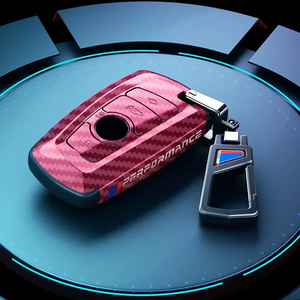 BMW dark red carbon fiber key case