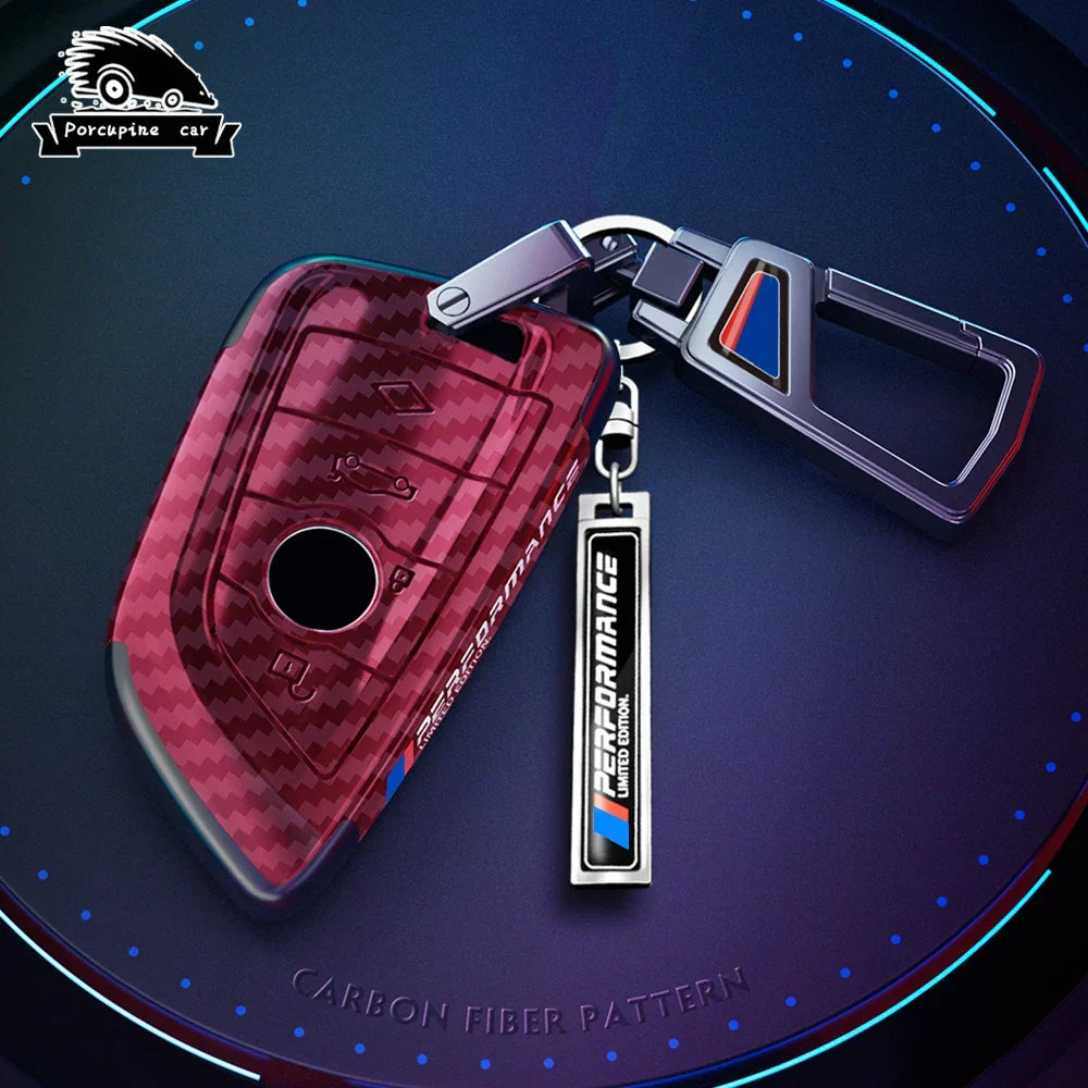 BMW carbon fiber key cover red metal pro style