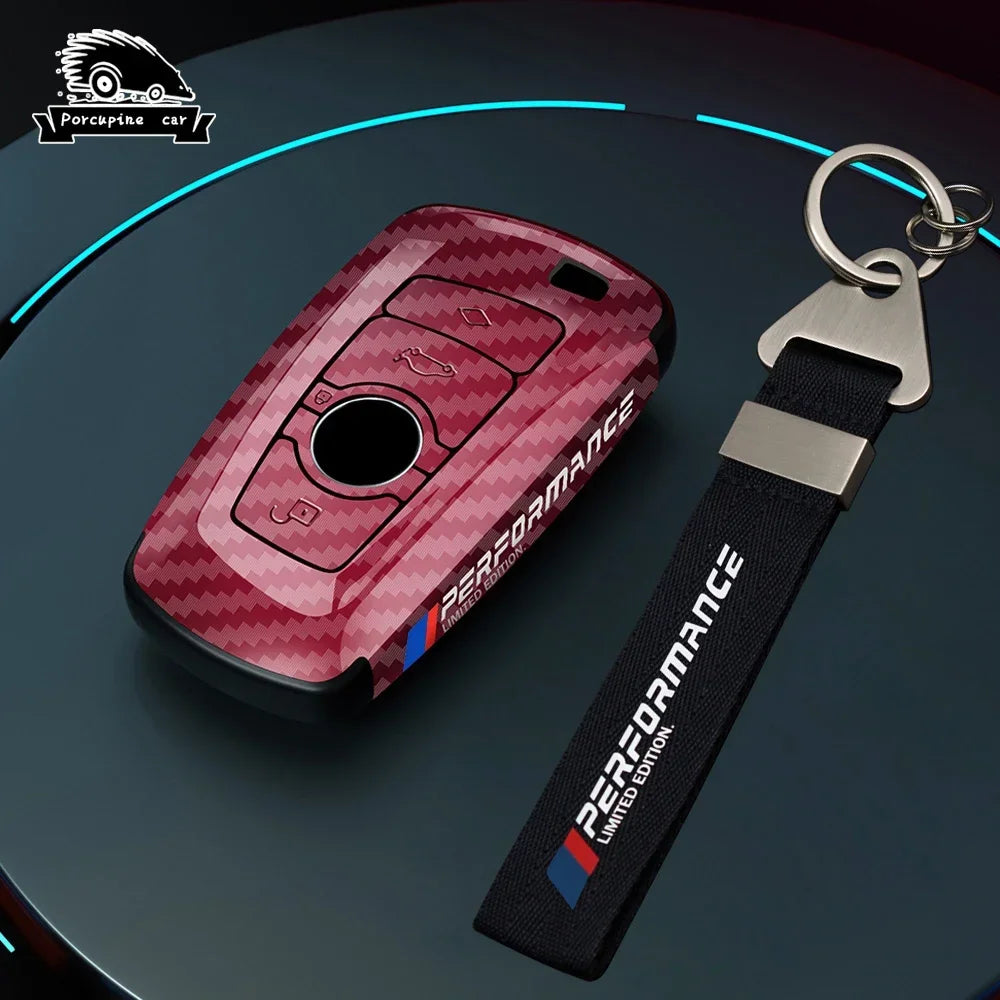 BMW red carbon fiber key case, glossy finish