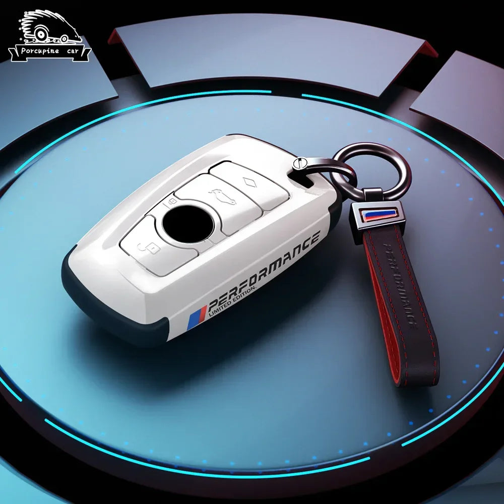 BMW white carbon key case with keychain