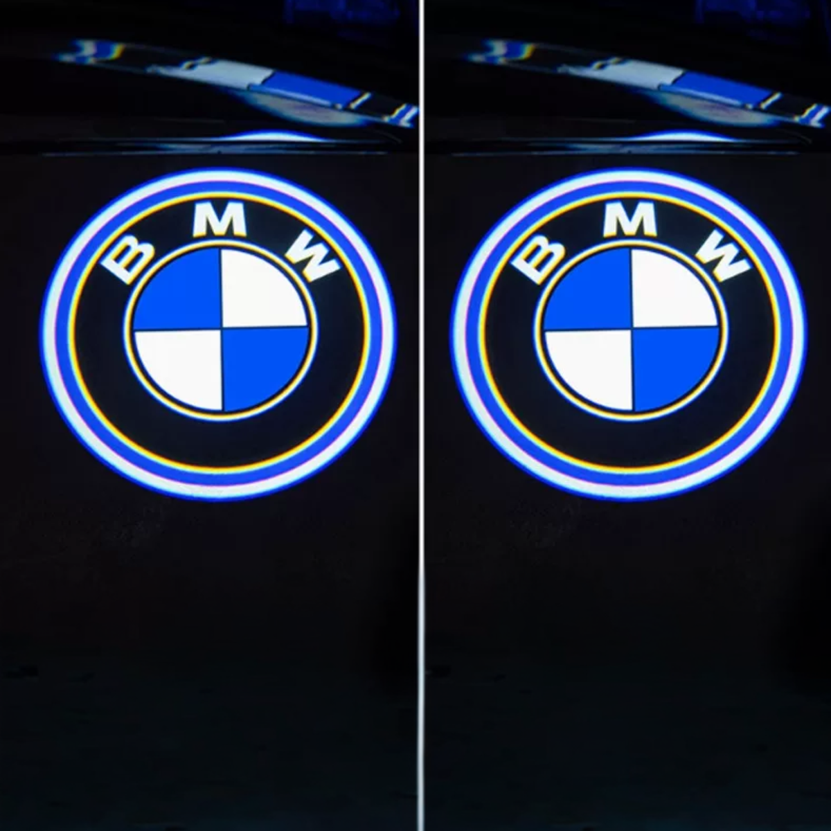 BMW original roundel logo door projector light, pair view