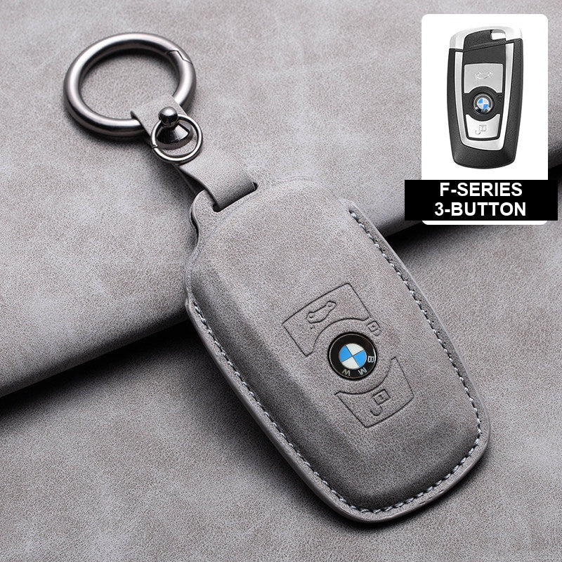BMW gray leather key case, F-Series 3-button key, ring buckle