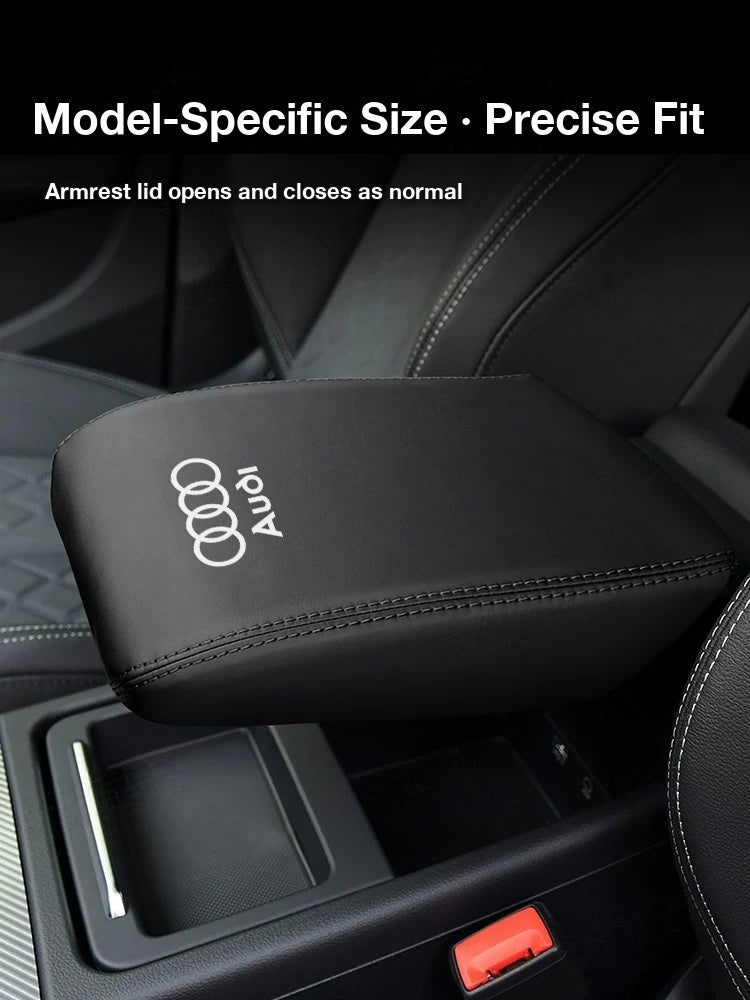 Model-specific Audi armrest box cover with precise fit, lid opens and closes as normal