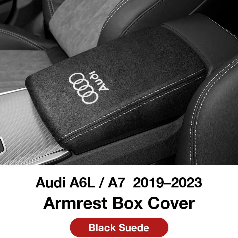 Audi A6L / A7 2019–2023 armrest box cover – Black Suede
