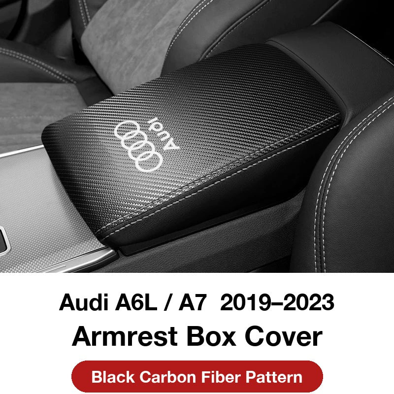 Audi A6L / A7 2019–2023 armrest box cover – Black Carbon Fiber Pattern