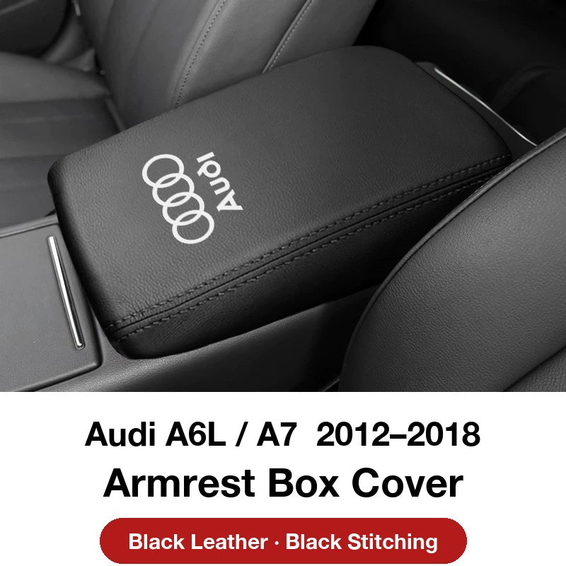 Audi A6L / A7 2012–2018 armrest box cover – Black Leather with Black Stitching