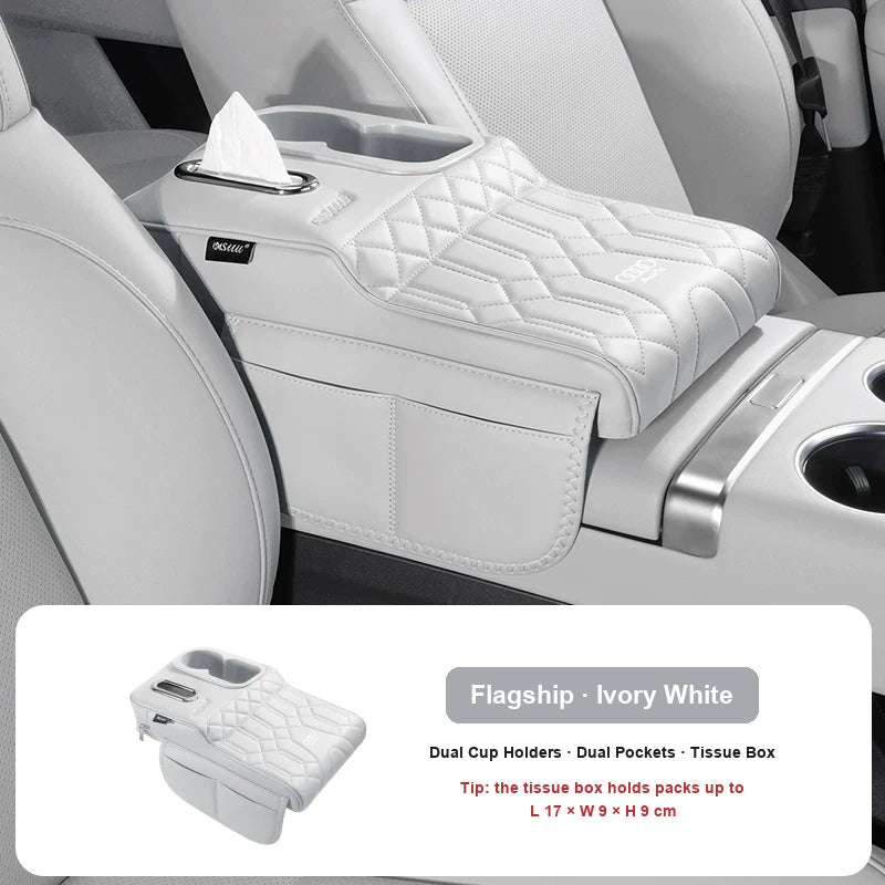 Flagship Audi armrest booster with cup holders in Ivory White