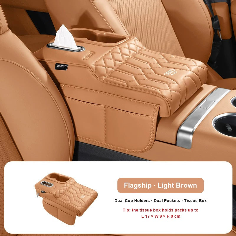 Flagship Audi armrest booster with cup holders in Light Brown