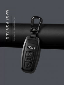 Funda para llave con bisel Audi Signature – Piel de vaca genuina con marco gunmetal o plateado