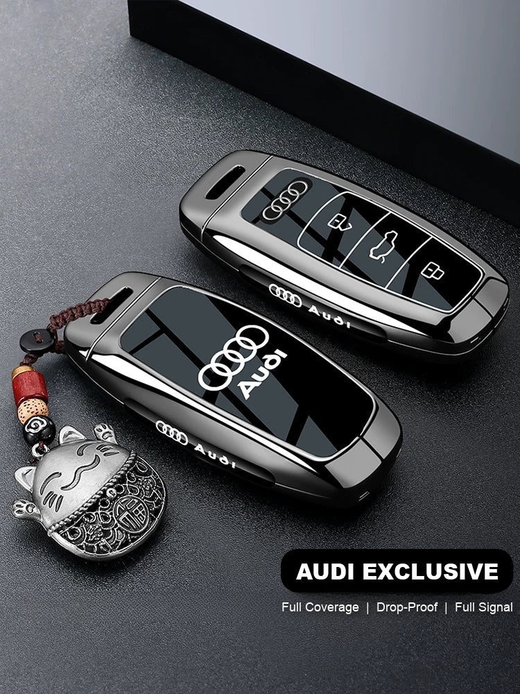 Audi Black Warrior Key Case with Lucky Cat charm