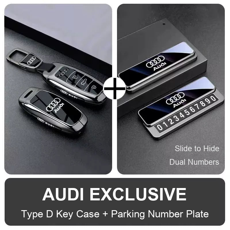 Type D Audi key case with hook clasp and parking number plate