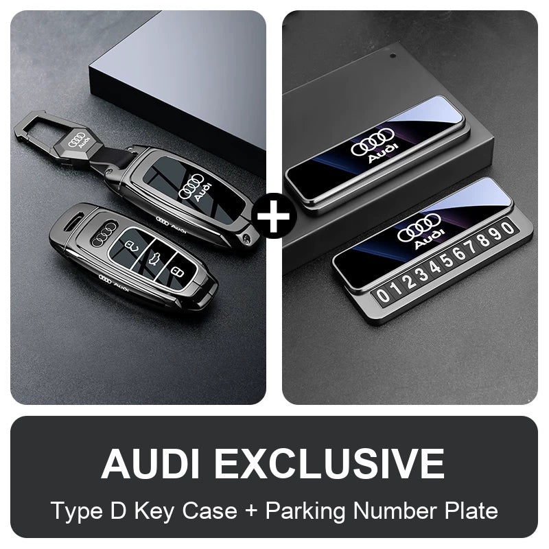 Type D Audi key case with hexagon clasp and parking number plate