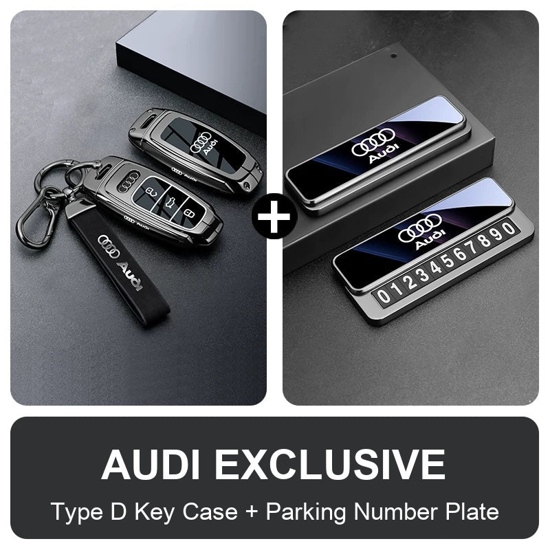 Type D Audi key case with wrist strap and parking number plate