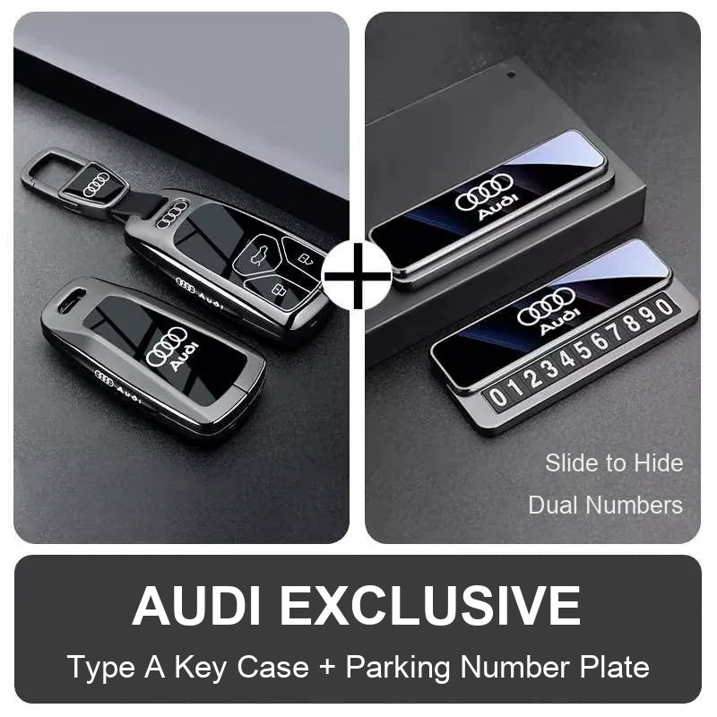Type A Audi key case with hook clasp and parking number plate