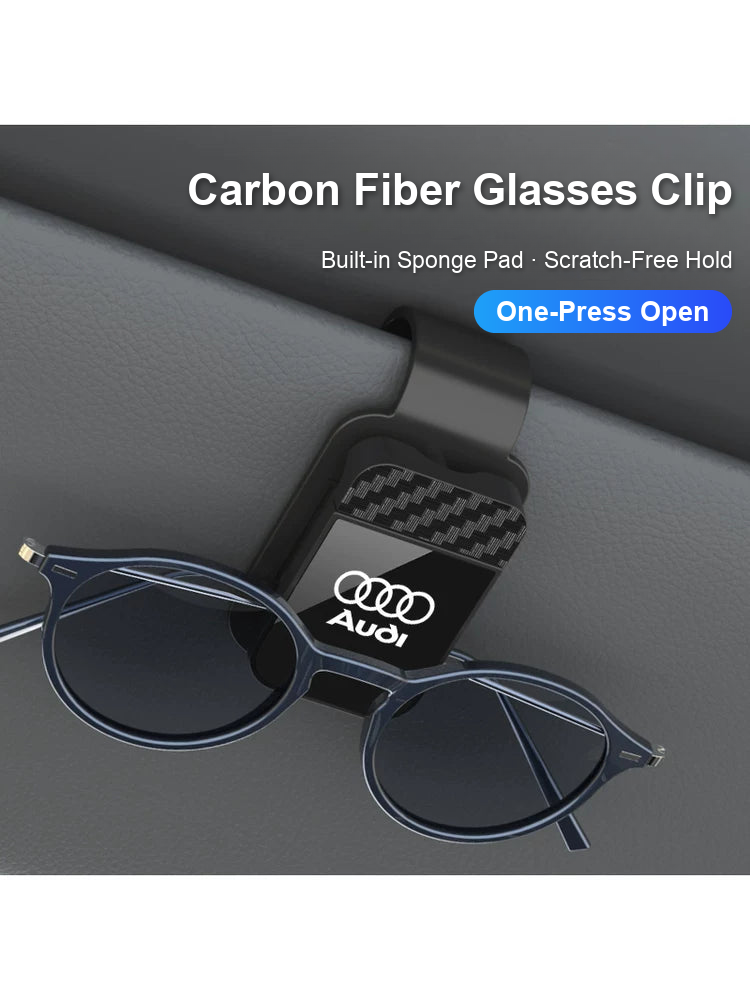 Audi carbon fiber glasses clip in black with one-press open on the sun visor