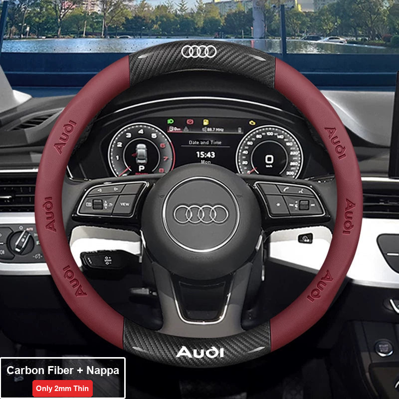 Audi ultra-thin steering wheel cover – Round – Carbon Fiber + Nappa – Wine Red