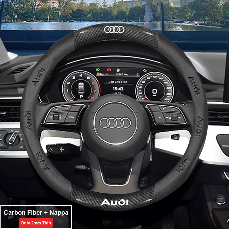 Audi ultra-thin steering wheel cover – Round – Carbon Fiber + Nappa – Black