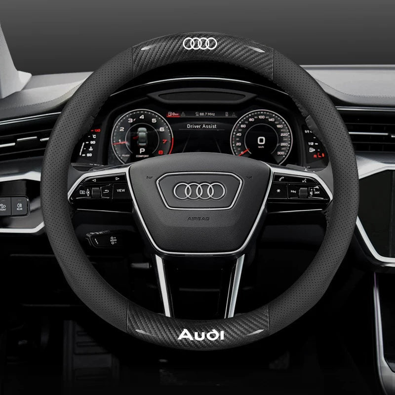 Audi ultra-thin steering wheel cover – Round – Carbon Fiber Vented – Black