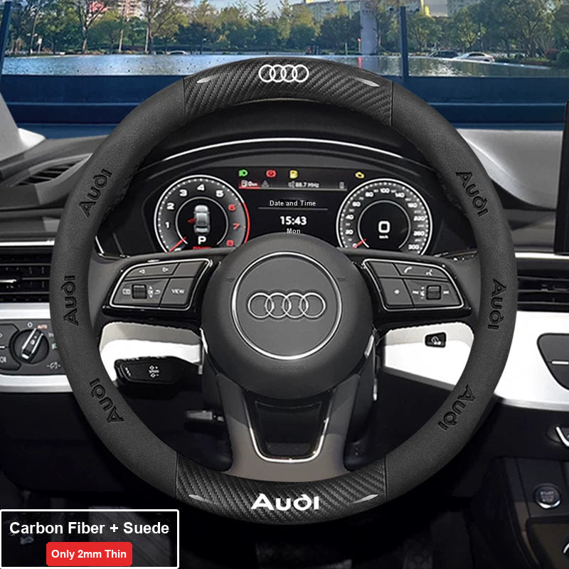 Audi ultra-thin steering wheel cover – Round – Carbon Fiber + Suede – Black