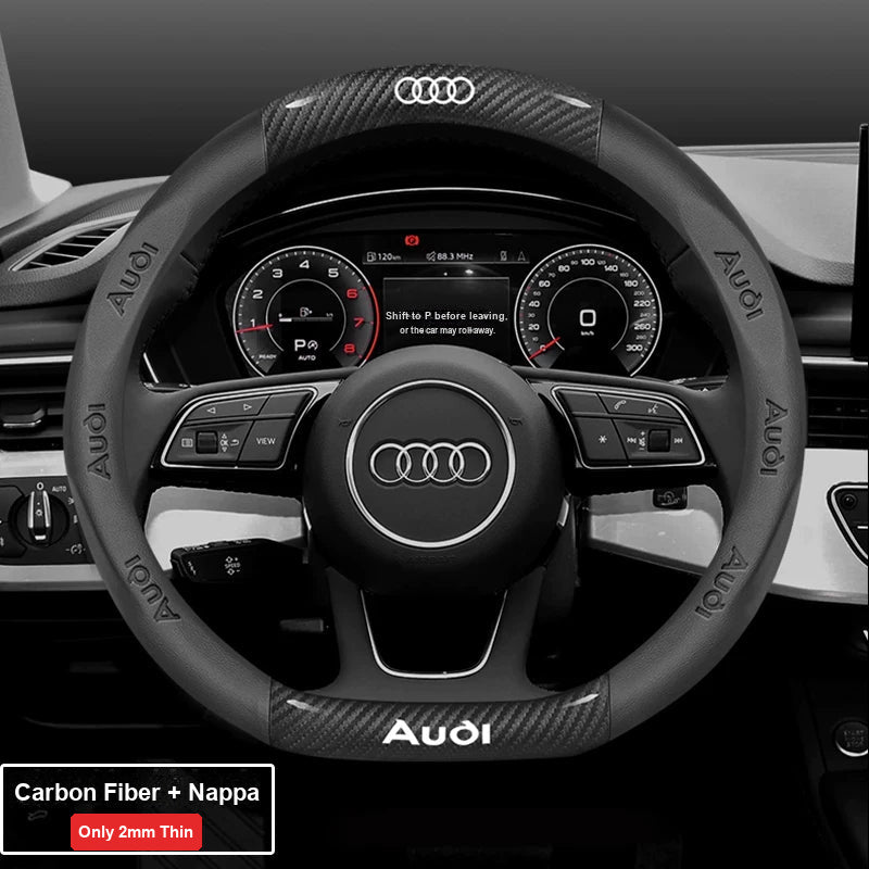 Audi ultra-thin steering wheel cover – D-Shape – Carbon Fiber + Nappa – Black