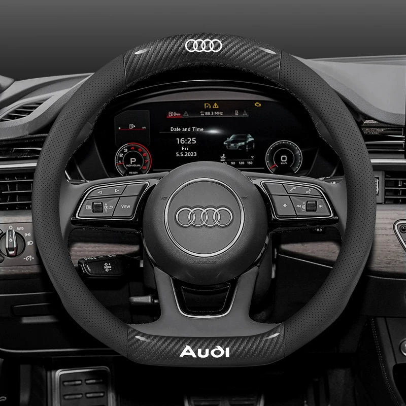 Audi ultra-thin steering wheel cover – D-Shape – Carbon Fiber Vented – Black