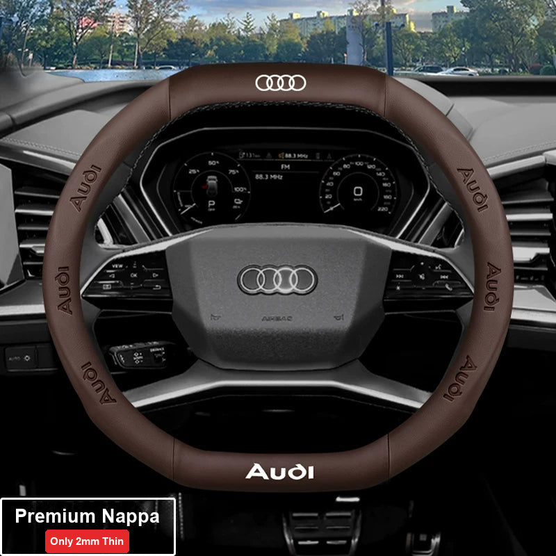 Audi ultra-thin steering wheel cover – Double D-Shape – Premium Nappa – Brown