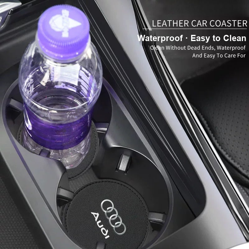Audi leather car cup coaster detail