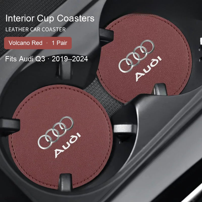 Audi Volcano Red leather cup coasters pair - fits Q3 2019–2024