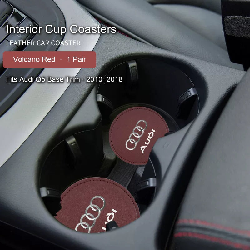 Audi Volcano Red leather cup coasters pair - fits Q5 Base Trim 2010–2018
