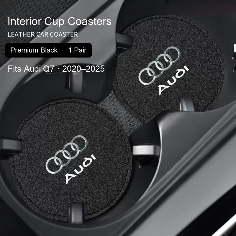 Audi Premium Black leather cup coasters pair - fits Q7 2020–2025
