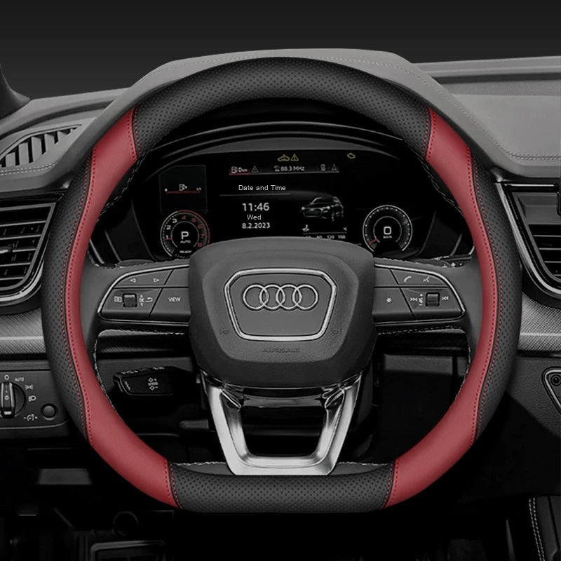 D-shaped Audi steering wheel cover for Q3, Q5L and A6L – Black and Wine Red