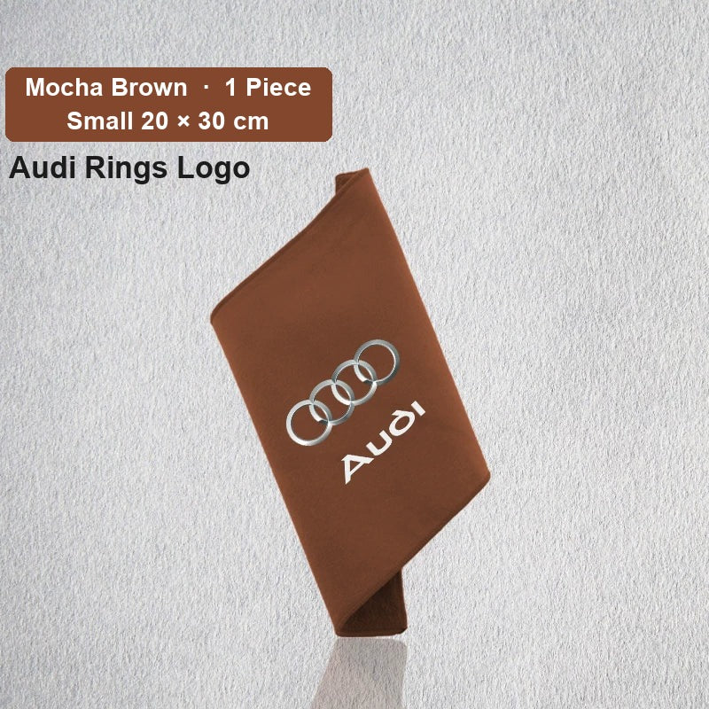 Audi deerskin coral fleece towel – Audi Rings Logo, Mocha Brown, Small 20 × 30 cm, 1 Piece