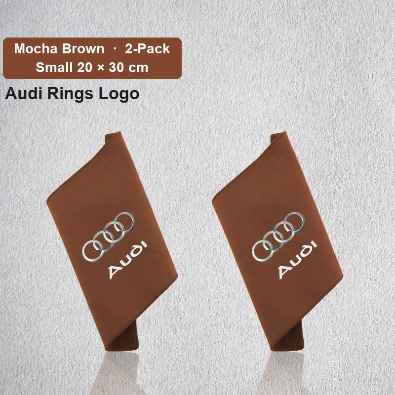 Audi deerskin coral fleece towel – Audi Rings Logo, Mocha Brown, Small 20 × 30 cm, 2-Pack