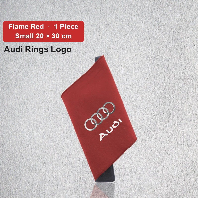 Audi deerskin coral fleece towel – Audi Rings Logo, Flame Red, Small 20 × 30 cm, 1 Piece