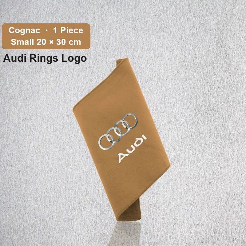 Audi deerskin coral fleece towel – Audi Rings Logo, Cognac, Small 20 × 30 cm, 1 Piece