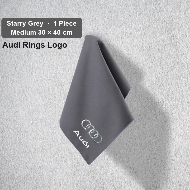 Audi deerskin coral fleece towel – Audi Rings Logo, Starry Grey, Medium 30 × 40 cm, 1 Piece
