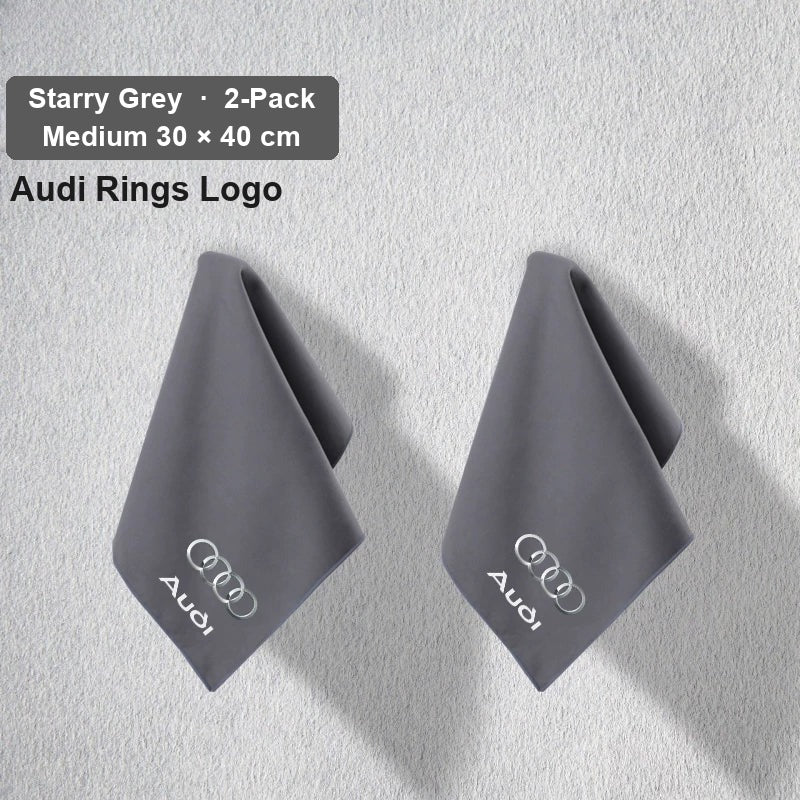Audi deerskin coral fleece towel – Audi Rings Logo, Starry Grey, Medium 30 × 40 cm, 2-Pack