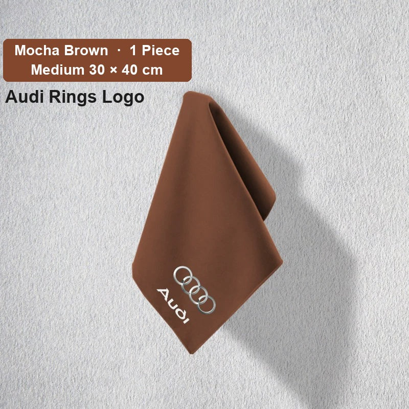Audi deerskin coral fleece towel – Audi Rings Logo, Mocha Brown, Medium 30 × 40 cm, 1 Piece