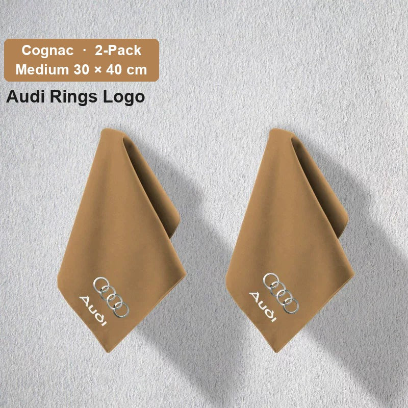 Audi deerskin coral fleece towel – Audi Rings Logo, Cognac, Medium 30 × 40 cm, 2-Pack