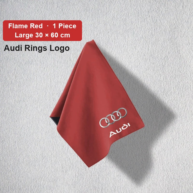 Audi deerskin coral fleece towel – Audi Rings Logo, Flame Red, Large 30 × 60 cm, 1 Piece