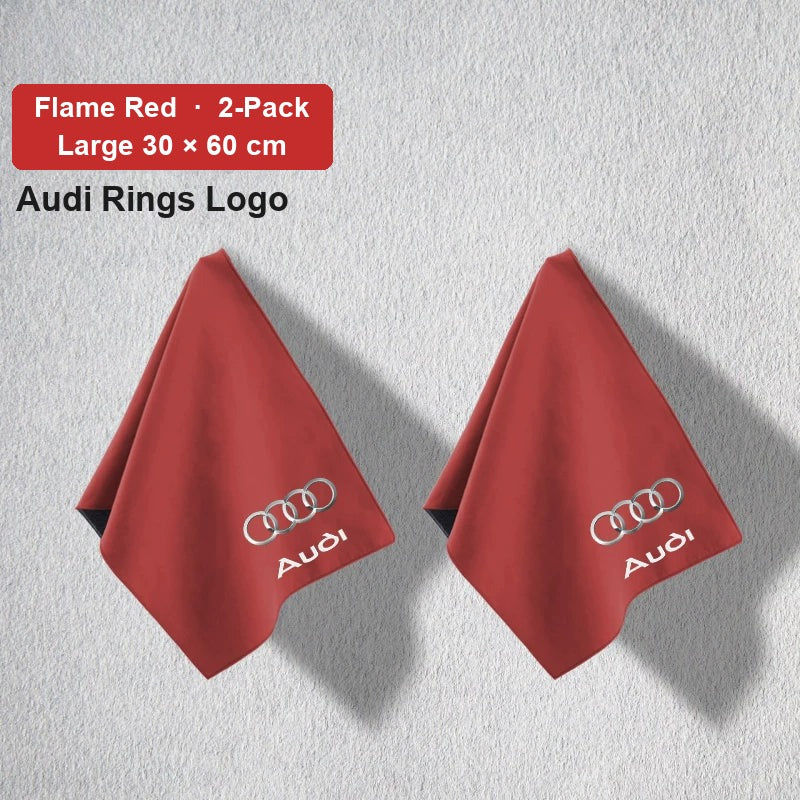 Audi deerskin coral fleece towel – Audi Rings Logo, Flame Red, Large 30 × 60 cm, 2-Pack