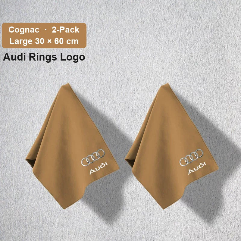 Audi deerskin coral fleece towel – Audi Rings Logo, Cognac, Large 30 × 60 cm, 2-Pack