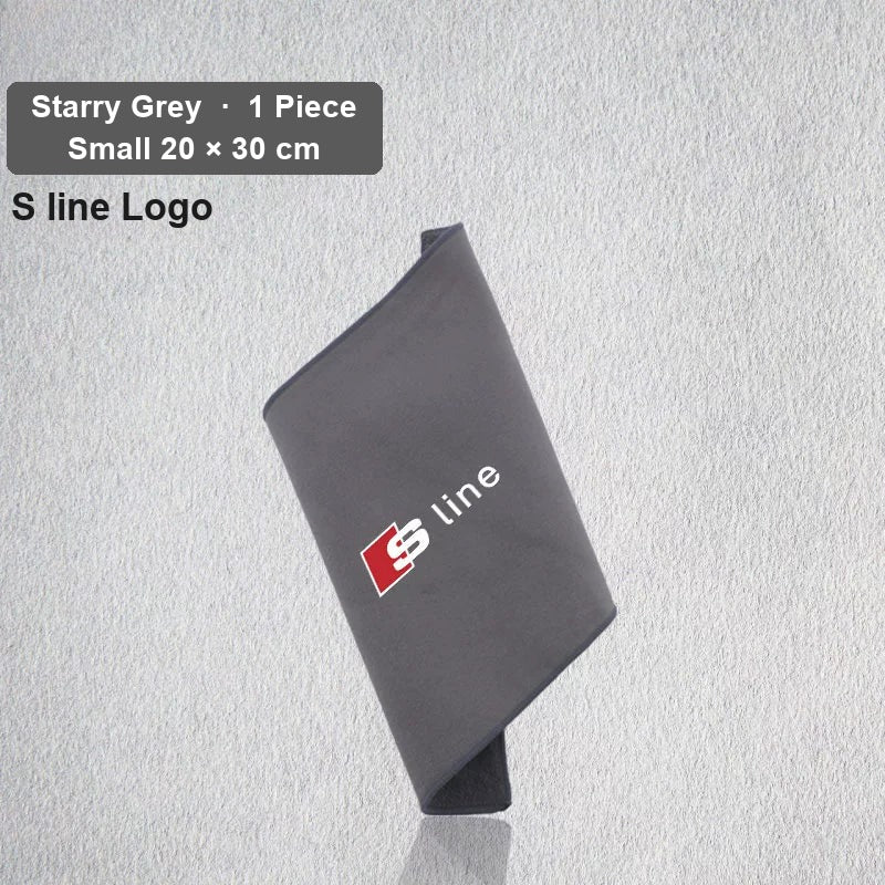 Audi deerskin coral fleece towel – S line Logo, Starry Grey, Small 20 × 30 cm, 1 Piece