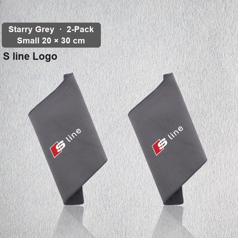 Audi deerskin coral fleece towel – S line Logo, Starry Grey, Small 20 × 30 cm, 2-Pack