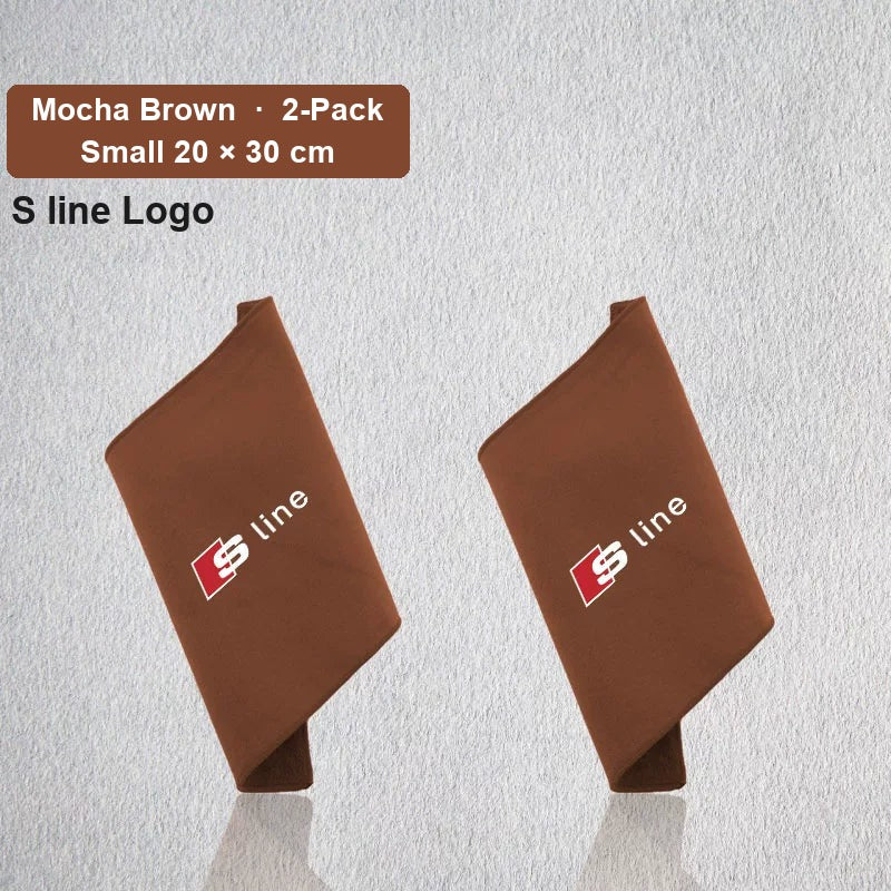 Audi deerskin coral fleece towel – S line Logo, Mocha Brown, Small 20 × 30 cm, 2-Pack