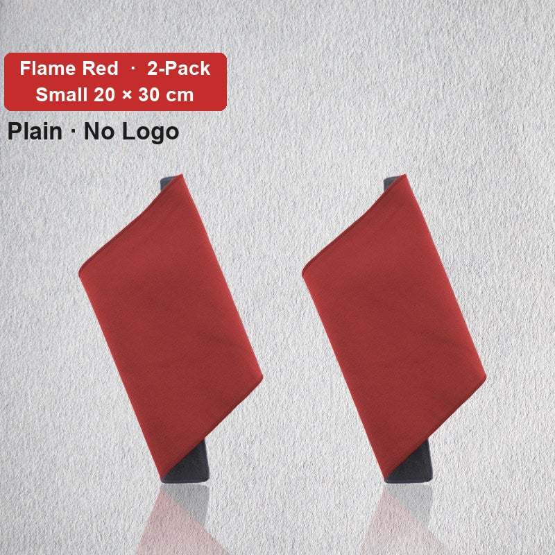 Audi deerskin coral fleece towel – Plain No Logo, Flame Red, Small 20 × 30 cm, 2-Pack
