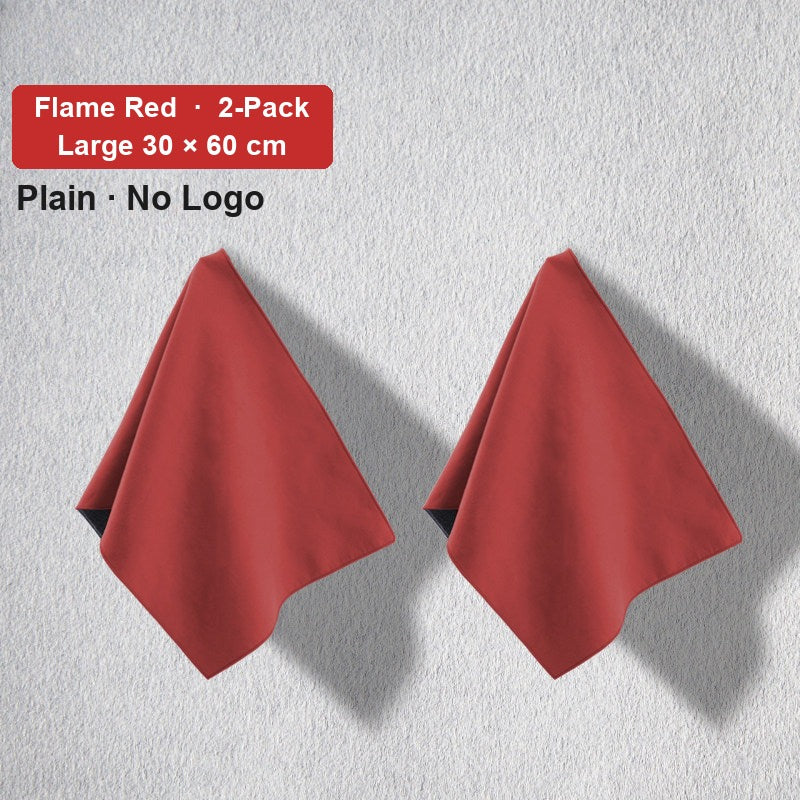 Audi deerskin coral fleece towel – Plain No Logo, Flame Red, Large 30 × 60 cm, 2-Pack